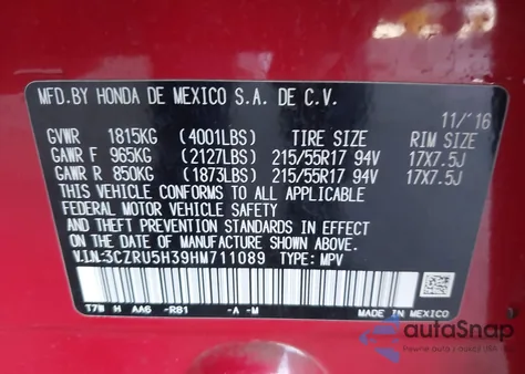 2017 Honda Hr-V Lx z USA, uszkodzony, nr VIN 3CZRU5H39HM711089